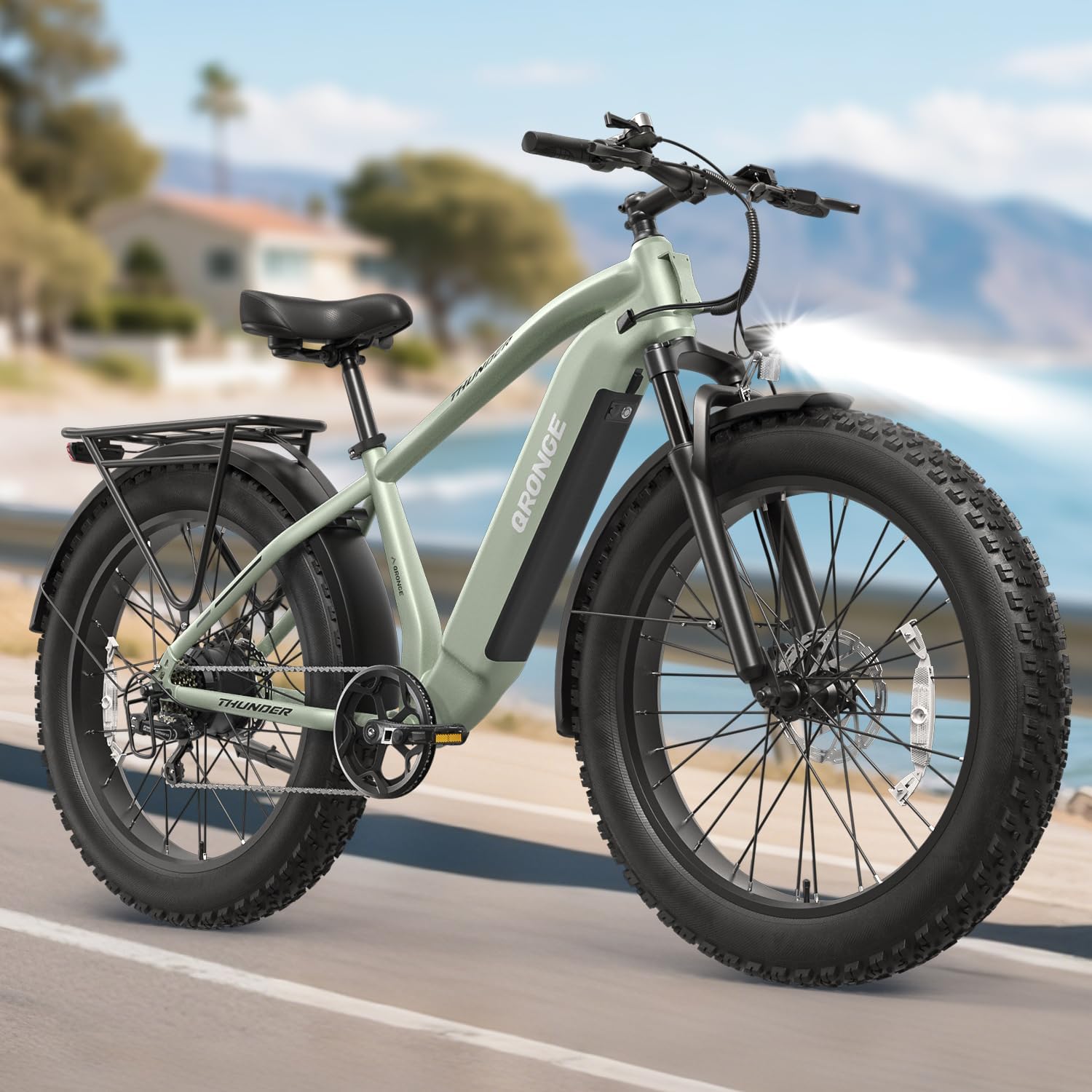 QRONGE Electric Bike for Adults 1800W Peak, Adult Electric Bicycles, 26' Fat Tire Ebike, 28MPH(PAS Mode) Electric Mountain E Bike, Up to 70 Miles, 7 Speed