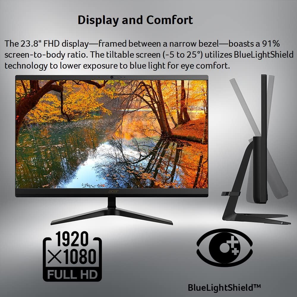 Acer Aspire C24-1650-UA92 AIO Desktop | 23.8' Full HD IPS Display | 11th Gen Intel Core i5-1135G7 | Intel Iris Xe Graphics | 8GB DDR4 | 512GB NVMe M.2 SSD | Wi-Fi 6 | Windows 11 Home