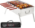 TSG Portable Stainless Steel Mangal Charcoal Grill For Shish Kebab, Steaks, Burgers | 20X12Inch| Includes 6 Skewers, 2 Tongs & Carry Bag | Foldable & Rustproof for Outdoor Cooking | Serves 8-12 People