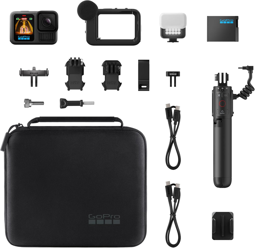 GoPro HERO13 Black Creator Edition - Includes HERO13 Black, Volta (Battery Grip, Tripod, Remote), Media Mod, Light Mod, Enduro Battery, Magnetic Latch Mount and Carrying Case