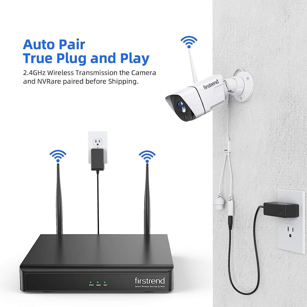 WiFi Wireless Security Camera System, Firstrend 8CH 1080P Wireless NVR System with 4 pcs 2MP IP Security Camera with 65 ft Night Vision and Easy Remote View, P2P CCTV for Home(No Hard Drive)