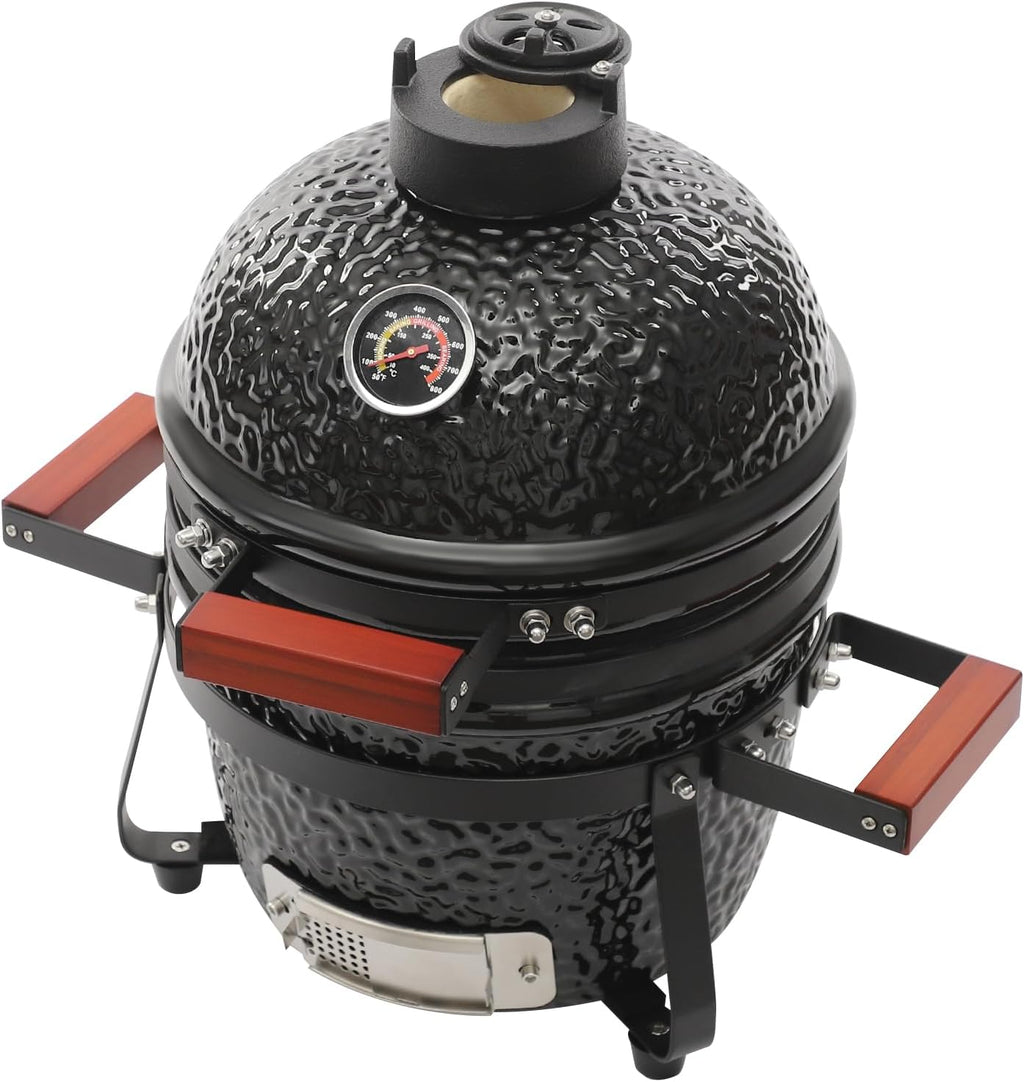 13' Ceramic Charcoal BBQ Grill, High-Temperature Insulated Dome, 12.6' Cooking Tray Outdoor Barbecue Cooker, Portable Freestanding for Restaurant, Camping, Family Gatherings