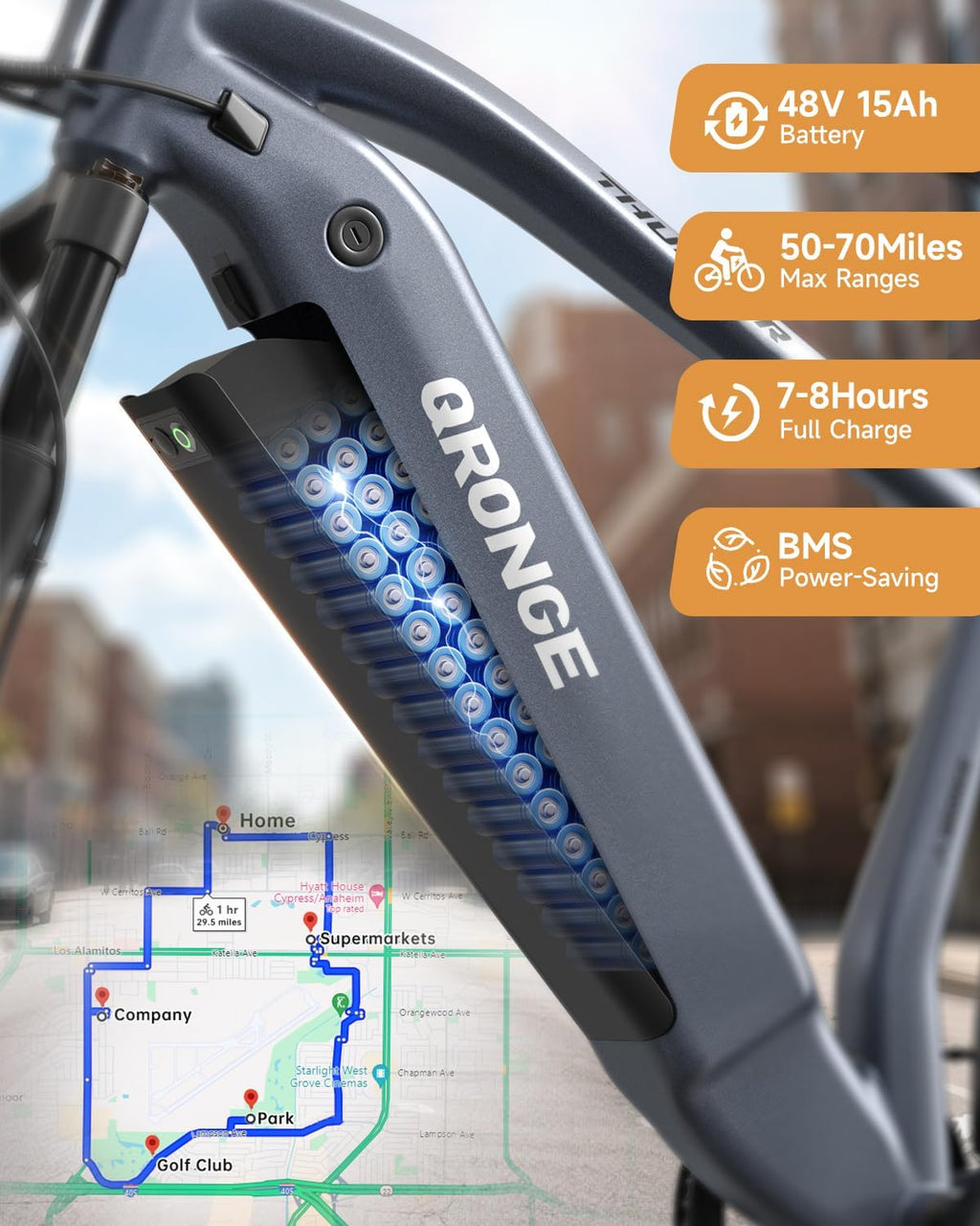 QRONGE Electric Bike for Adults 1800W Peak, 26' Fat Tire Ebike, Adult Electric Bicycles, 28MPH(PAS Mode) Electric Mountain E Bike, Up to 70 Miles, 7 Speed, Fenders, Rear Rack