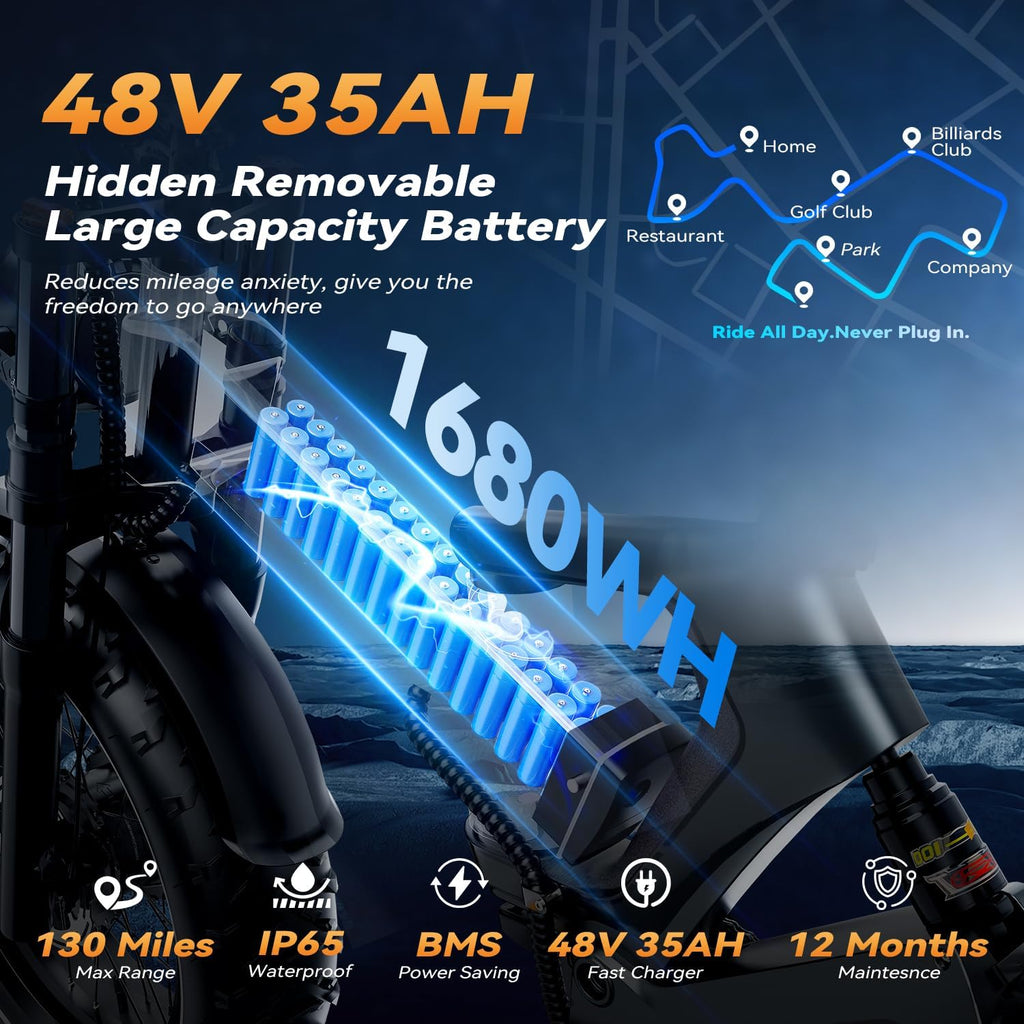 2000W/3000W Peak Motor Electric Bike for Adults, 48V/52V 25AH/30AH Battery Full Suspension Foldable Ebike, 20'x4.0' Fat Tires 35MPH Dirt Bike, 100/120 Miles Hydraulic Brake Magnesium Alloy Motorcycle