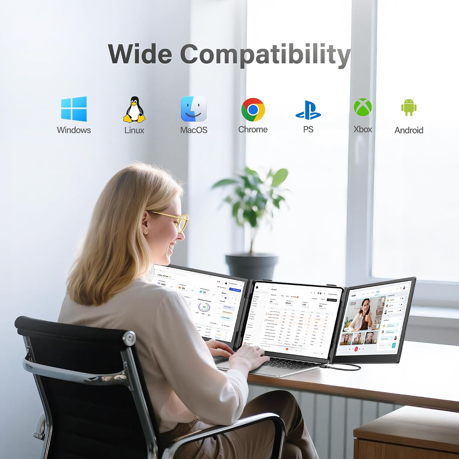 Laptop Screen Extender Monitor Portable,14.1' Ultra Thin 1080P FHD Lightweight Triple Screen,Portable Monitor for Laptops,Fit for 13-17' Laptop,Plug & Play Compatiable with Win/Mac/Chrome/Android