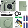 Fujifilm Instax Wide 400 Instant Camera (Sage Green) + INSTAX Wide Film (20 Exposures) + Shutter Accessories Bundle – Carrying Case, 80-Pocket Green Photo Album