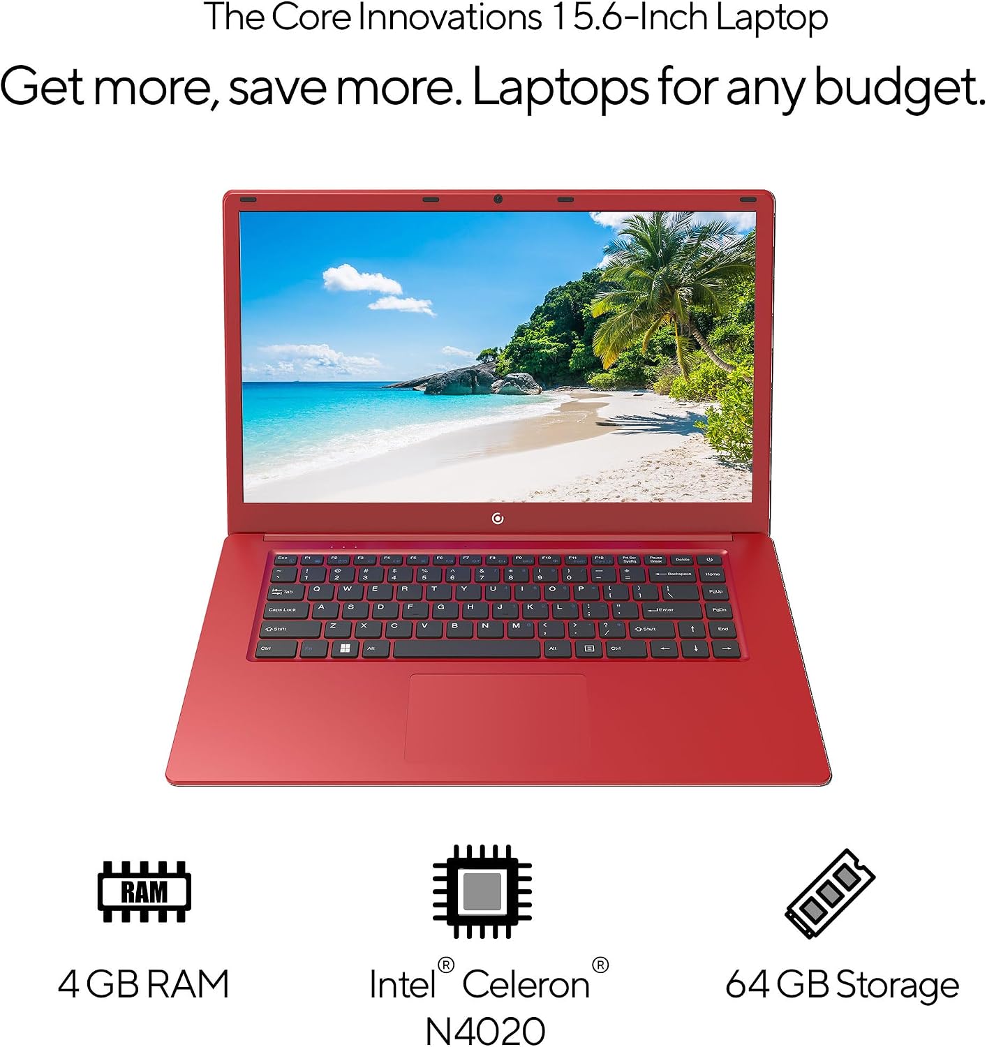 15.6' Full HD Intel 4GB RAM 64GB SSD Laptop with Windows 11 - Red