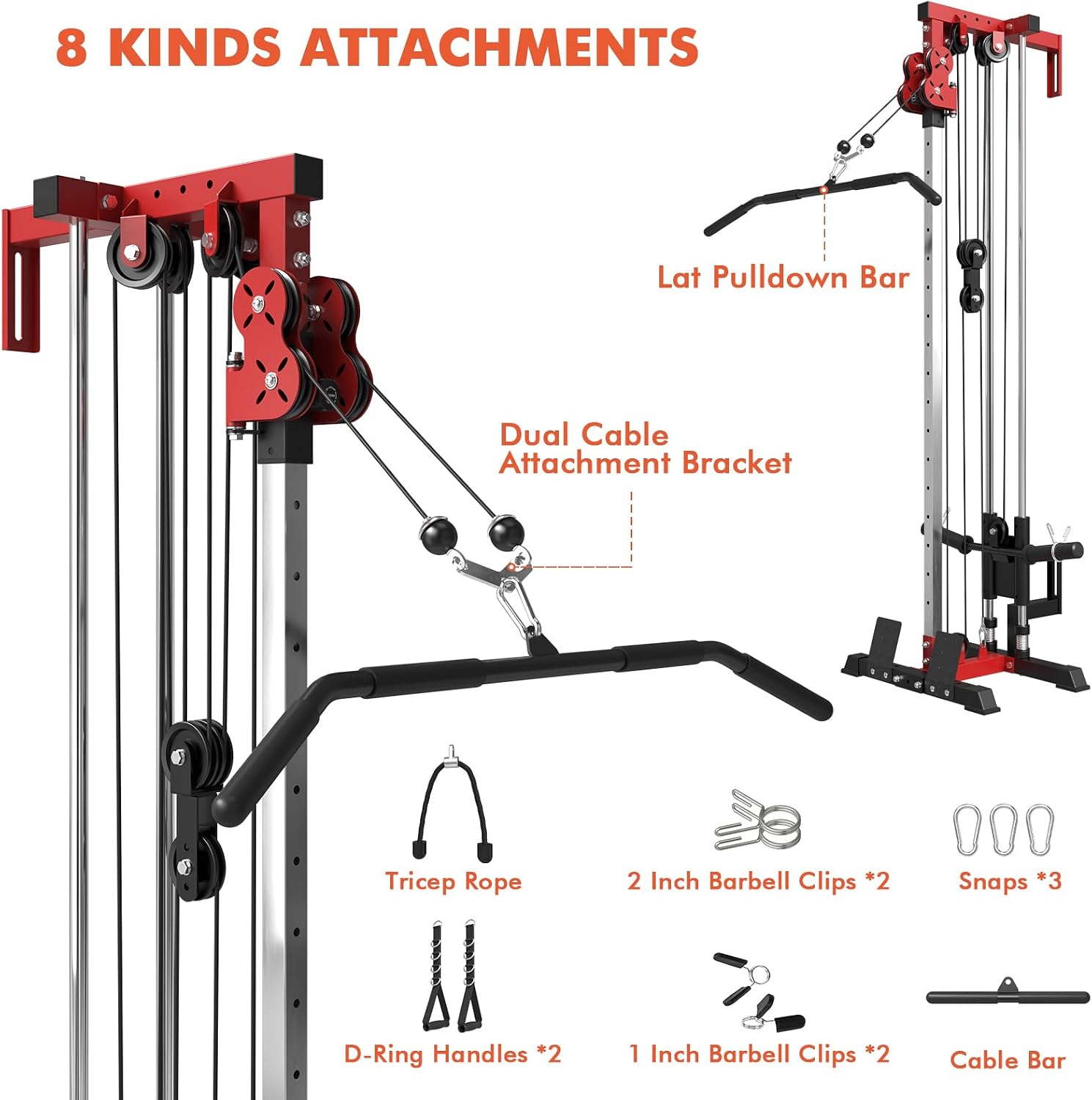 Mikolo Wall Mount Cable Station, Cable Crossover Machine with Dual Pulley System and 18 Adjustable Positions for Home Gym Fitness Equipment
