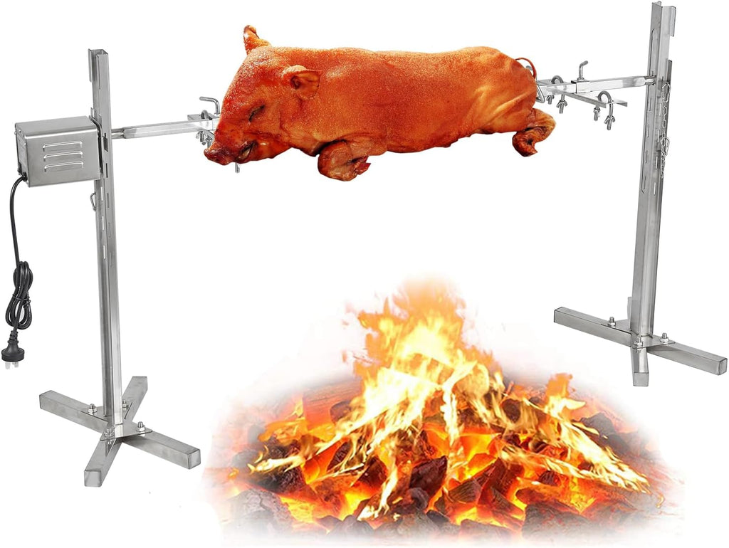 iMeshbean 53inch Barbecue Grill Rotisserie Grill Kit,Stainless Steel Large Grill Rotisserie Spit Roaster Rod, Charcoal BBQ Pig Chicken Rotisserie with 15W Motor Kit for Outdoor Cooking Meat