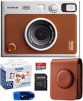 Fujifilm INSTAX MINI EVO Hybrid Instant Camera (Brown) Bundle, Includes: INSTAX Mini Film (60 Exposures), Brown Case, 32GB MicroSDHC Memory Card and More (5 Items)