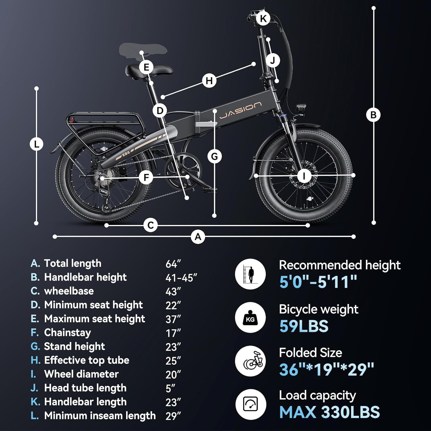 Jasion EB6 Foldable Electric Bike for Adults,【1200W Peak Motor, 25 MPH, 50 Miles Range】 20' Fat Tire Ebike with 48V Built-in Battery, Lightweight Aluminum Frame E Bike for Commuting, Off-Road, Travel