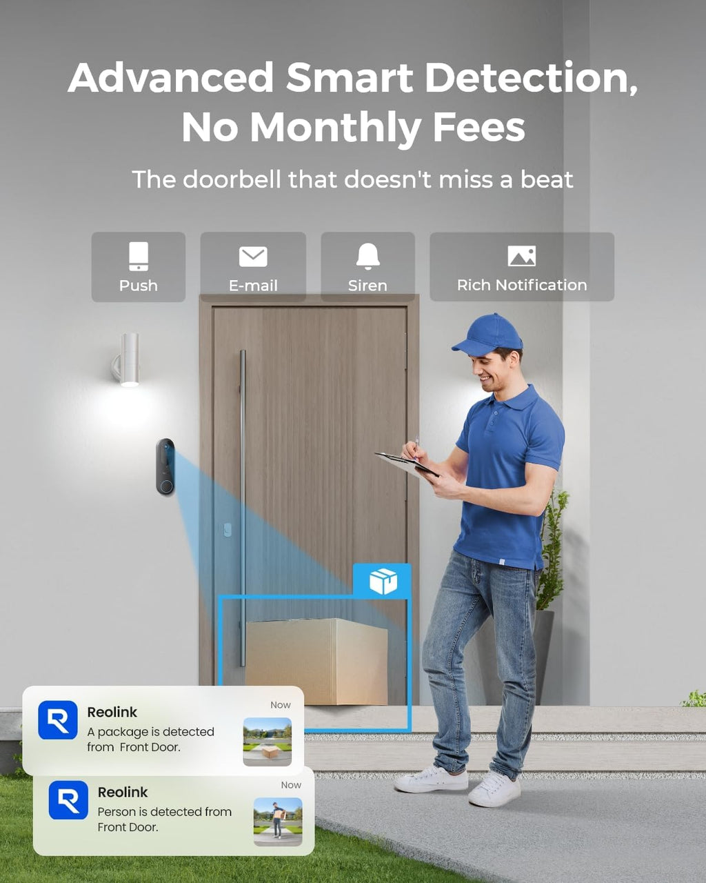 REOLINK 2K Battery Video Doorbell Camera, 150°x150° Head-to-Toe View, 2.4/5 GHz WiFi, Local Storage, No Monthly Fee, Two-Way Talk, Person/Vehicle/Package Detection(Chime not Included)