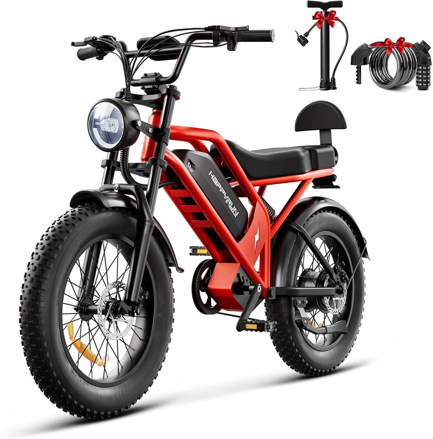 HAPPYRUN 1500W Electric Bike for Adults, 48V 18Ah Removable Battery, 20' Fat Tire E-Bike, 32MPH & 68+ Miles Range, 7-Speed Transmission, All-Terrain Mountain Ebike for Men & Women