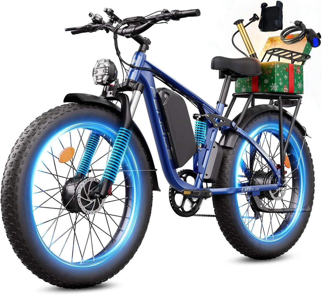 6000W Electric Bike for Adults,60V 1200WH 45MPH Dual Motor Mountain Ebike Up to100 Miles Long Range Electric Bicycle 24' Fat Tire Fast Bicycle for Men Women Full Suspension Brake/Turn Signal
