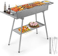 IRONWALLS Portable Charcoal Grill Outdoor Cooking, 32'L x 10'W Folded Camping Barbecue Grill with Storage Shelf, Metal Kebab Skewers, Rectangular Lamb Skewer Grill for Backyard Party Picnic Travel