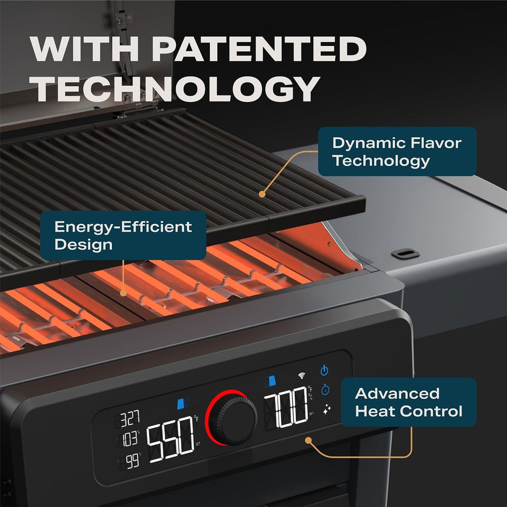 Current® Model G+ Dual Zone Electric Grill, Smart Electric Outdoor Grill with 200-700°F Range for Searing & Roasting, Independent Heat Zones, Apartment-Friendly & Weather-Resistant, Eclipse