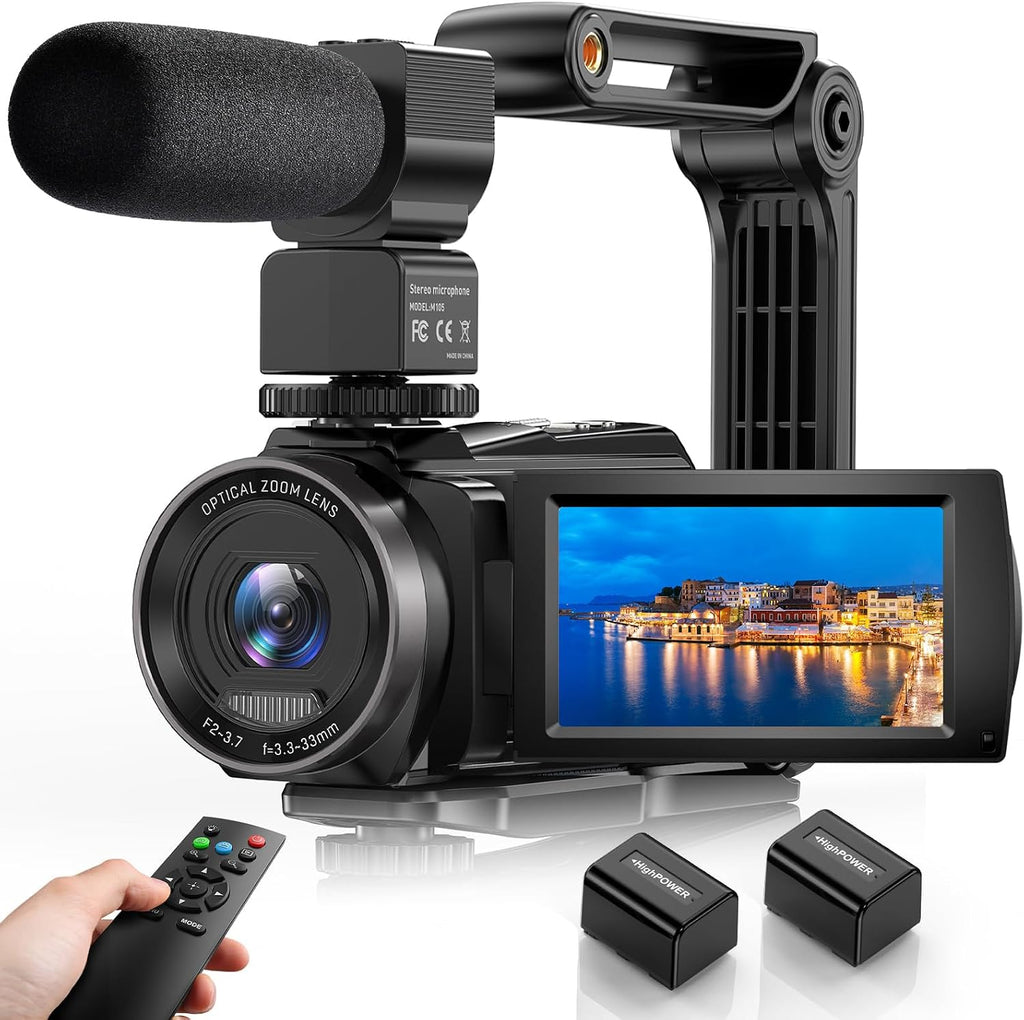 FJFJOPK 5K Video Camera Camcorder, 10X Optical Zoom 48MP UHD 30FPS Vlogging Camera for YouTube, Photography Recorder Camera with 270° 3' Rotation Screen, Microphone, Stabilizer, Remote Control