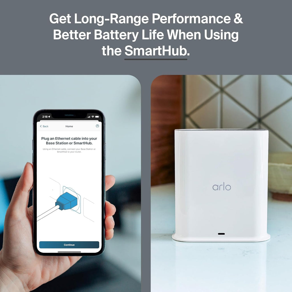 Arlo Ultra Security Camera 4K HDR (3rd Gen, 2025 Release) + SmartHub, Battery Power, Emergency Response, AI Captions, 1-Month Trial of Secure Plan, 180° Field of View, 4 Cam, White, Indoor/Outdoor