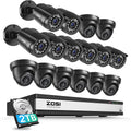 ZOSI 3K Lite 16CH Security Camera System with AI Human Vehicle Detection, Night Vision, 16 x 1080p Outdoor Indoor CCTV Wired Cameras, 16 Channel H.265+ Surveillance DVR with 2TB HDD for 24/7 Recording
