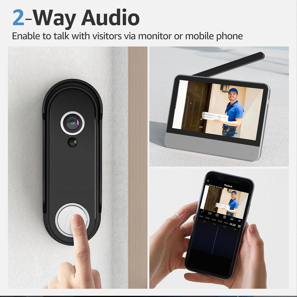Wireless Smart Video Doorbell System,7' Touchscreen Display,1080P Video Doorbell Camera with Motion Detection,2-Way Audio,Local Storage No Subscription, Easy Install Without Wiring