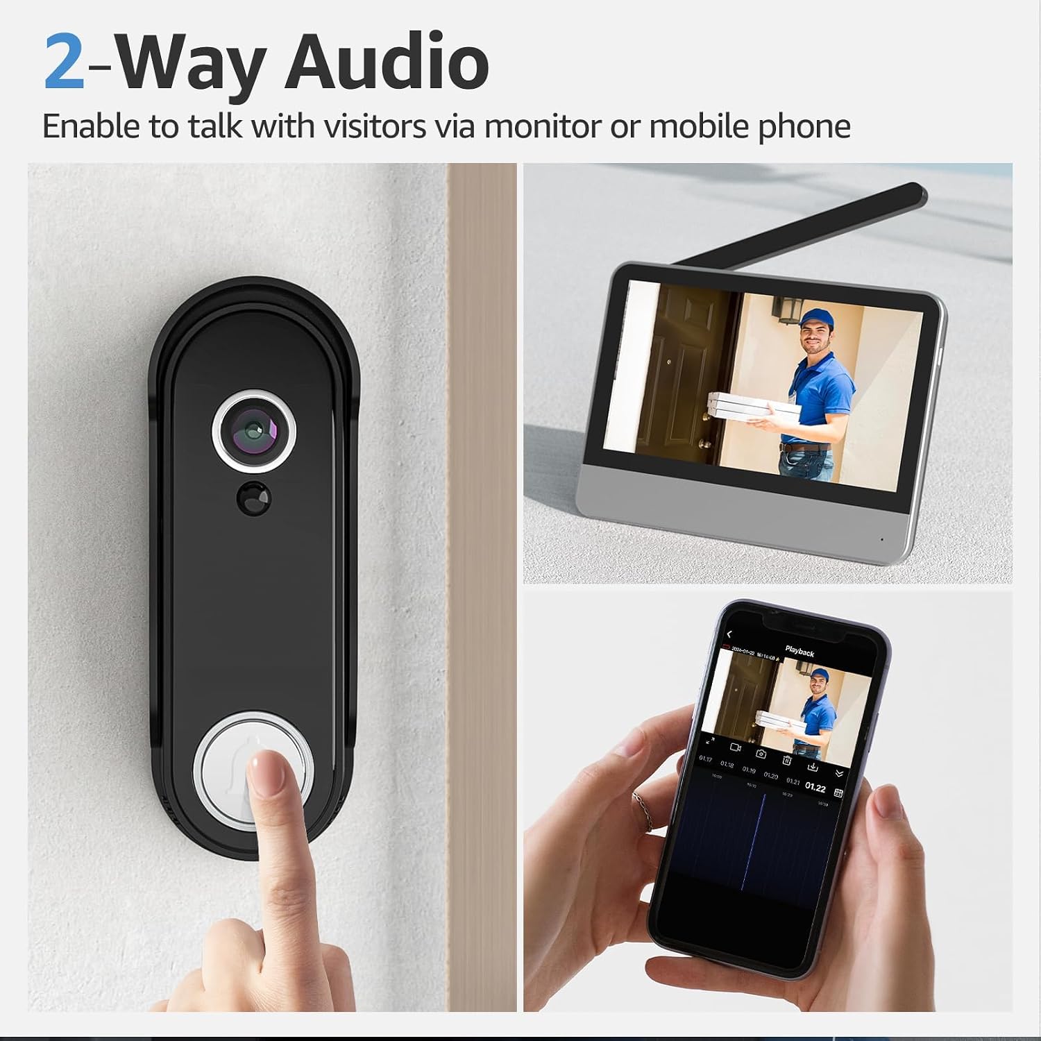 Wireless Smart Video Doorbell System,7' Touchscreen Display,1080P Video Doorbell Camera with Motion Detection,2-Way Audio,Local Storage No Subscription, Easy Install Without Wiring