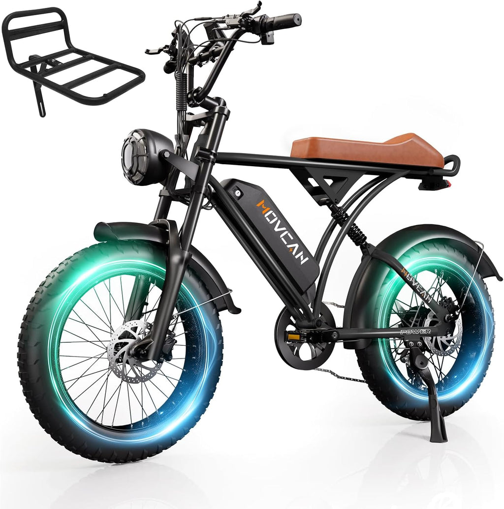 Movcan V60/V60 Pro Electric Bike, 48V 15.6/18.2Ah Removable Battery 20' Fat Tire Electric Bike, 1000/1500W Motor 30/33MPH Top Speed Electric Motorcycle, for Commute/Offroad/School/Rain/Snow Riding.