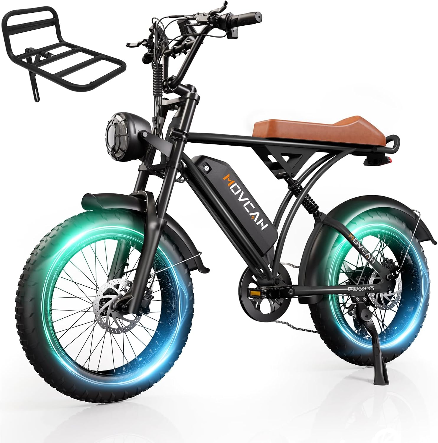 Movcan V60/V60 Pro Electric Bike, 48V 15.6/18.2Ah Removable Battery 20' Fat Tire Electric Bike, 1000/1500W Motor 30/33MPH Top Speed Electric Motorcycle, for Commute/Offroad/School/Rain/Snow Riding.