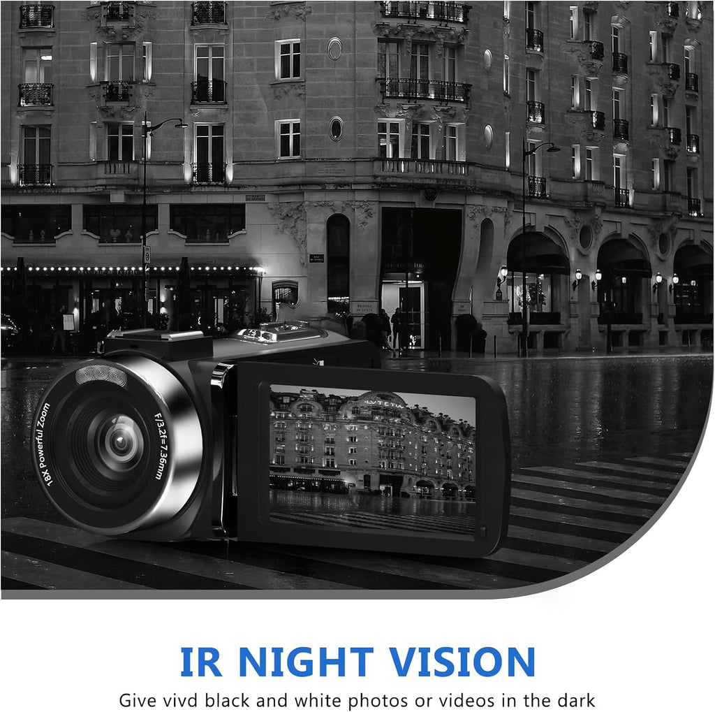 VETEK Video Camera 8k Camcorder 48MP UHD WiFi IR Night Vision Vlogging Camera for YouTube, 18X Digital Zoom 3.0' LCD Screen Digital Camera with Microphone, 32G SD Card, Remote Control and 2 Batteries
