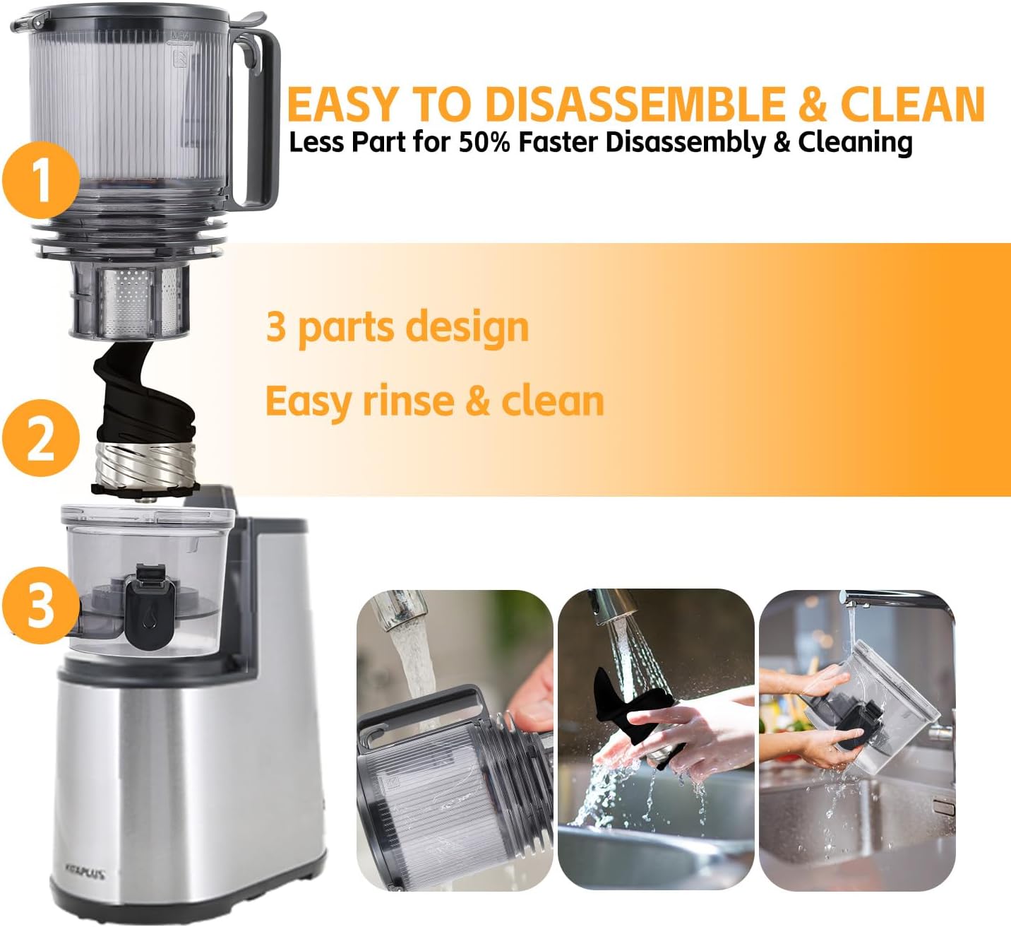 Cold Press Juicer, Upgraded AC Motor Masticating Juicer, Food-Grade Stainless Steel Auger, BPA-FREE Slow Juicing Extractor Machine with Easy Clean 5.8' Feeding Chute for Whole Vegs and Fruits