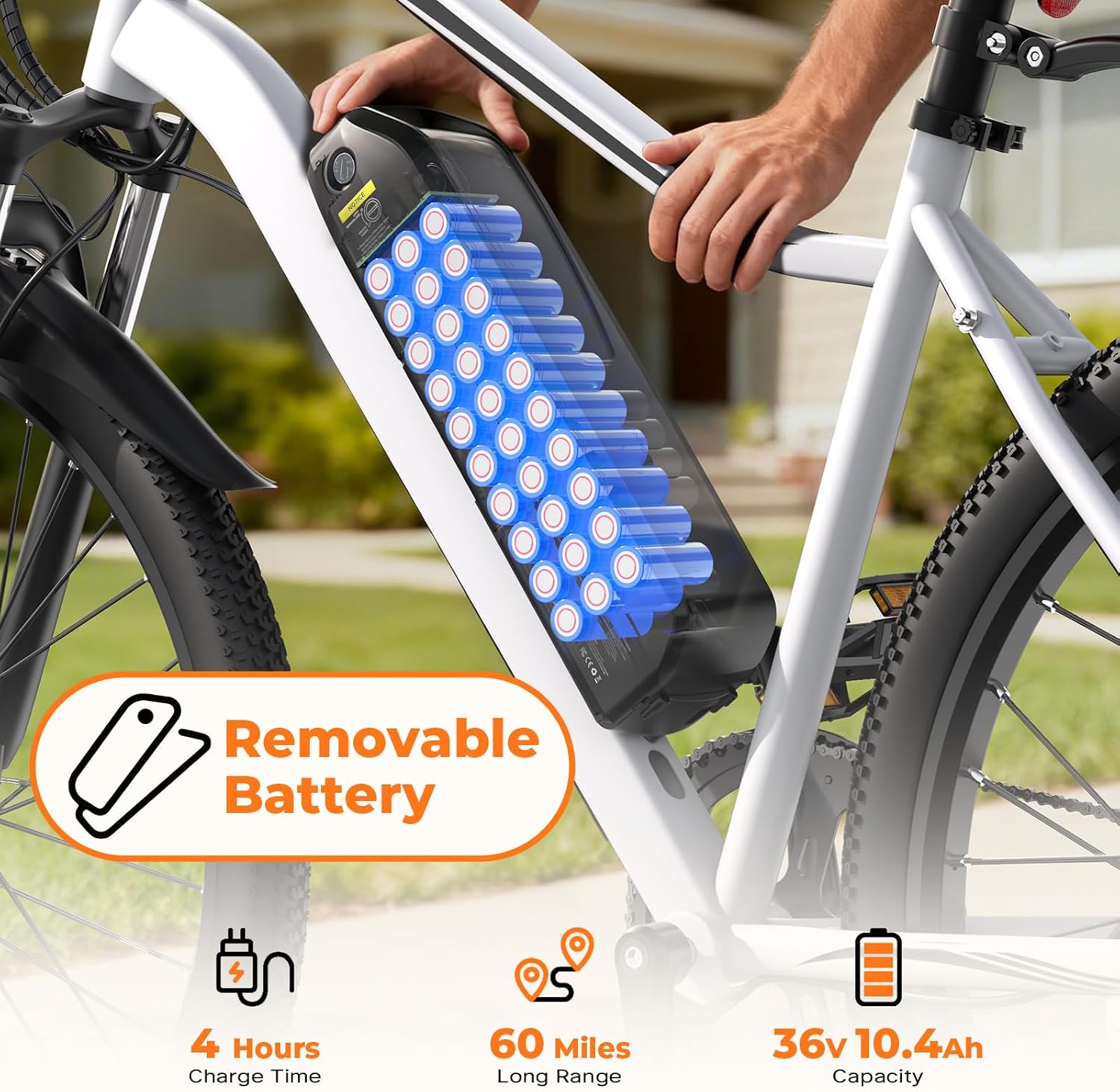 Electric Bike, 1000W Peak Powerful Motor, 65+ Miles Range & 20MPH Top Speed, 26'' Tires E-Bike, Adjustable Seat, Shock Absorber, Commuting Electric Bike for Adults