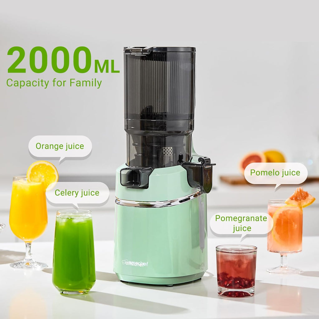 AMZCHEF Juicer Machines, 5.8' Extra Self-Feeding Cold Press Juicer for Whole Vegetable & Fruit, Juice Extractor Machine with Large Auger & Triple Strainers, Easy to Clean, High Juice Yield