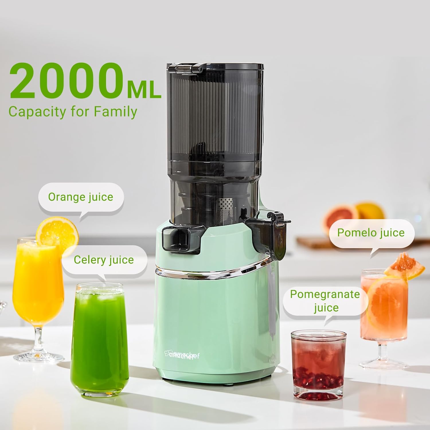 AMZCHEF Juicer Machines, 5.8' Extra Self-Feeding Cold Press Juicer for Whole Vegetable & Fruit, Juice Extractor Machine with Large Auger & Triple Strainers, Easy to Clean, High Juice Yield