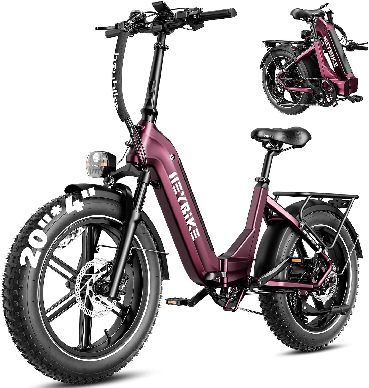 Heybike Ranger 20'x4.0' Fat Tire Folding Electric Bike for Adults, 1200W/1800W Peak Motor, 28/32MPH, up to 55/90 Miles Range, UL2849 Certified Removable Battery for Commute Beach Mountain Snow E Bike