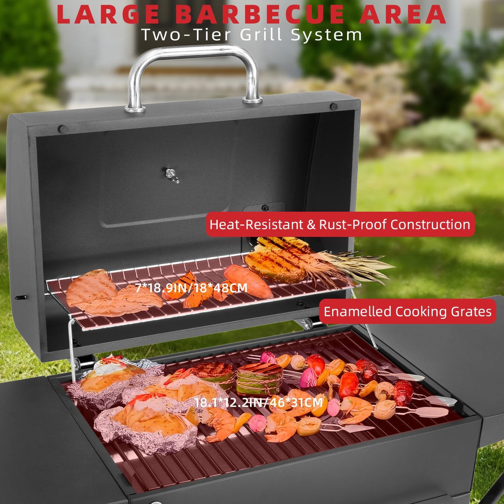 Kendane Charcoal Grill with Side Shelf, 353 Sq.Inch Cooking Area,Large Smoker Barbecue Grill with Warming Rack,Outdoor BBQ Grill with Charcoal Tray for Yard, Camping, Picnic