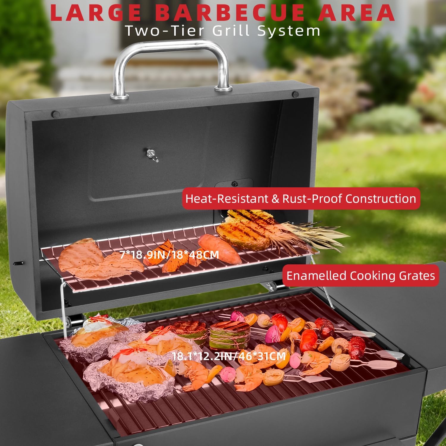 Kendane Charcoal Grill with Side Shelf, 353 Sq.Inch Cooking Area,Large Smoker Barbecue Grill with Warming Rack,Outdoor BBQ Grill with Charcoal Tray for Yard, Camping, Picnic