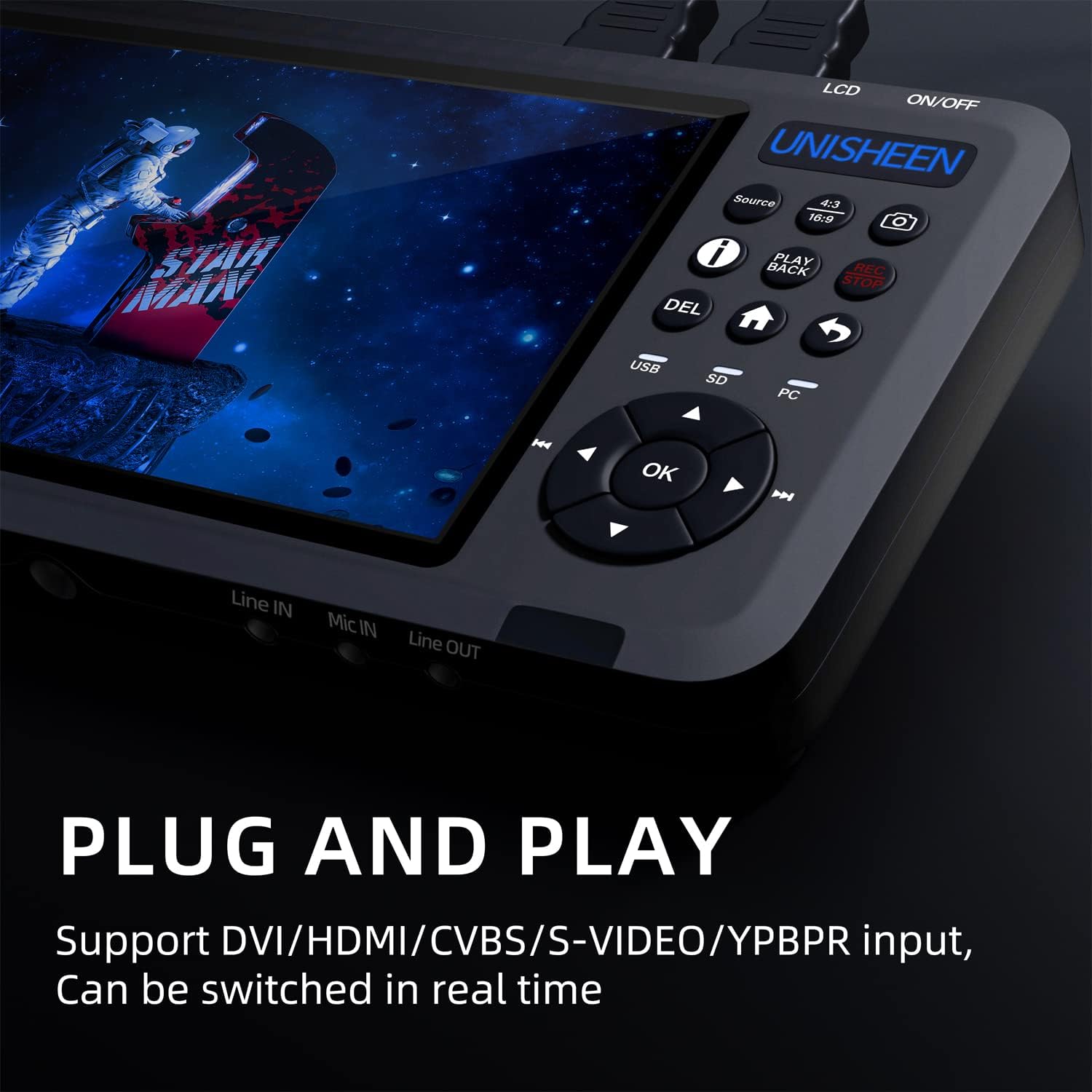 Video Recorder 1080P 60FPS USB2.0 with 7' Screen, DVI/HDMI/CVBS/VGA/YPBPR Capture from VCR, DVD, VHS Tapes, Camcorders, Hi8 - No Computer Required