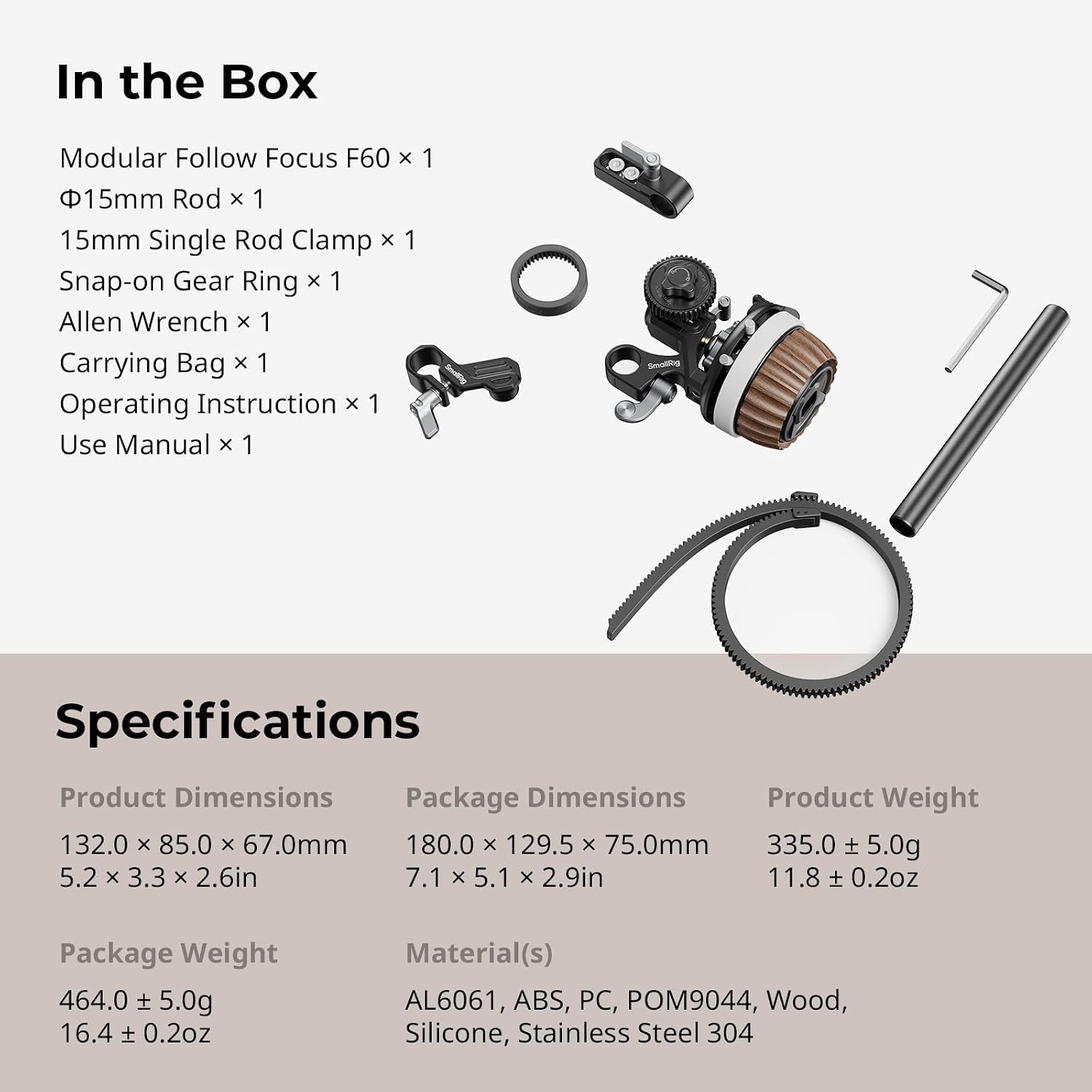 SmallRig F60 Modular Follow Focus with A/B Stops, Allows Wide-Range (0.6kgf-1.8kgf) Stepless Damping Adjustment, with 15mm Rod Clamp and Snap-on Gear Ring Belt for DLSRs and Mirrorless Camera