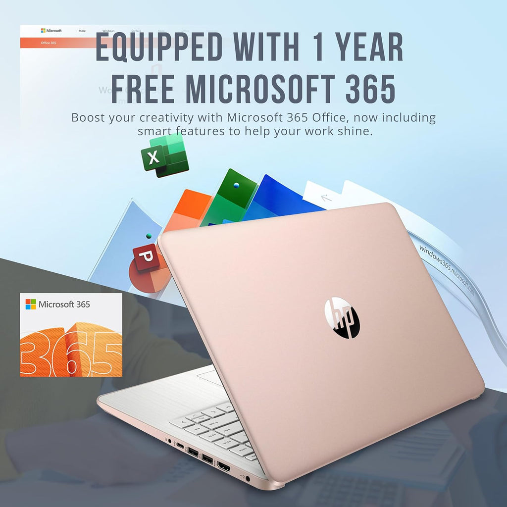 HP Stream 14' HD BrightView Laptop, Intel Celeron N4120, 16GB RAM, 288GB Storage (128GB eMMC + 160GB SSD Docking Station Set), Intel UHD Graphics, HD Webcam, Wi-Fi, 1 Year Office 365, Win 11 S, Gold