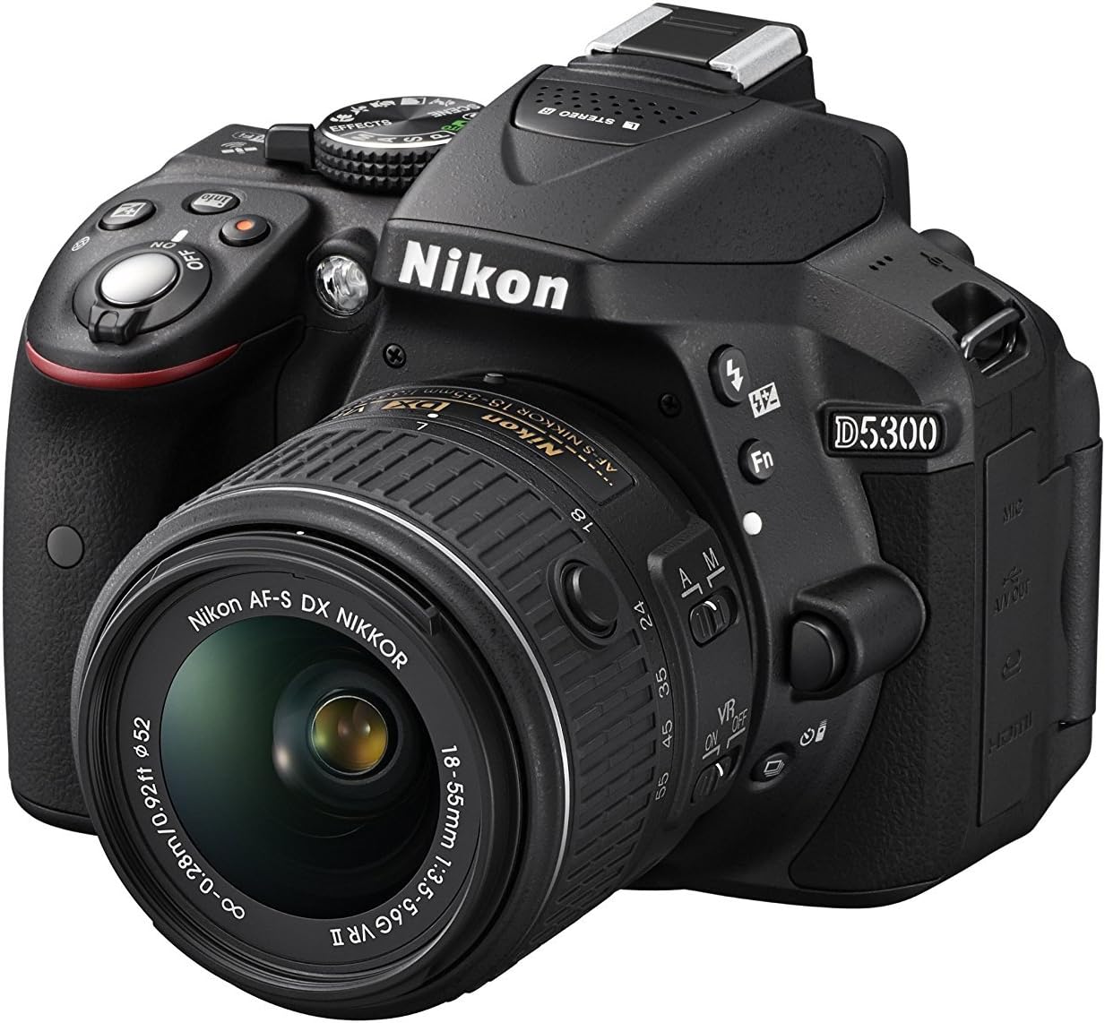 Nikon D5300 24.2 MP CMOS Digital SLR Camera with 18-55mm f/3.5-5.6G ED VR II Auto Focus-S DX NIKKOR Zoom Lens, Built-in WiFi and GPS - Black (Renewed)