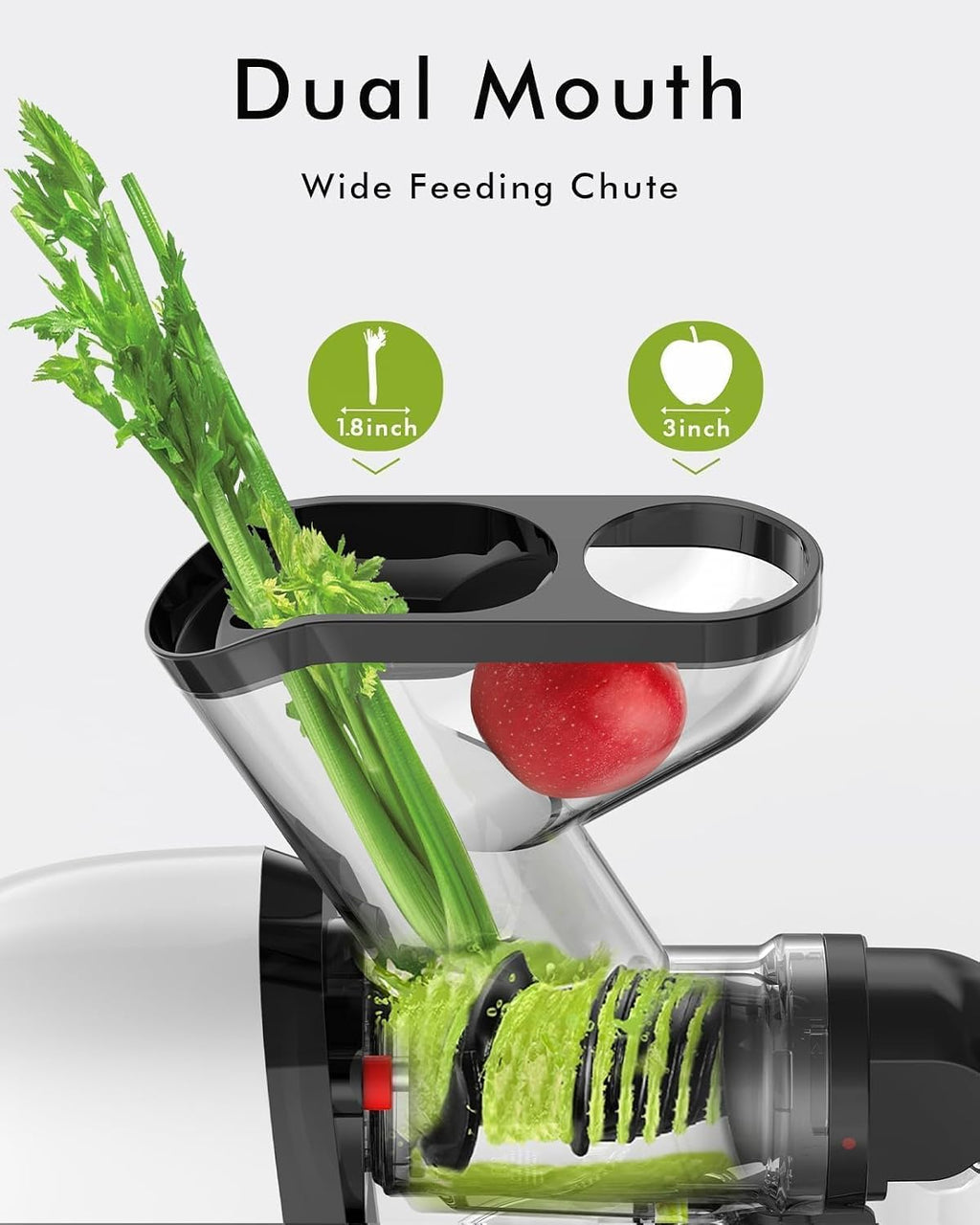 Cold Press Juicer, Slow Masticating, High-Yield Juice Extractor Maker, Wide Dual-Feed, Anti-Clog Reverse Function, Easy Clean for Fruits, Veggies, Wheatgrass & Celery, White
