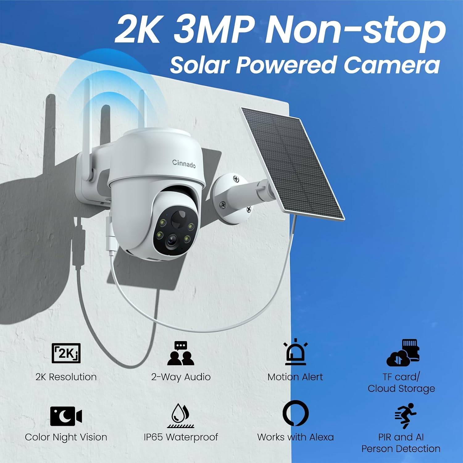 Cinnado 2K Cameras for Home Security-2.4G WiFi Outdoor Camera Wireless Solar/Battery Powered, 360° Viewing, Human Detection, Color Night Vision, Cloud/SD Storage B6 (B6-White-4pack-2.4G)