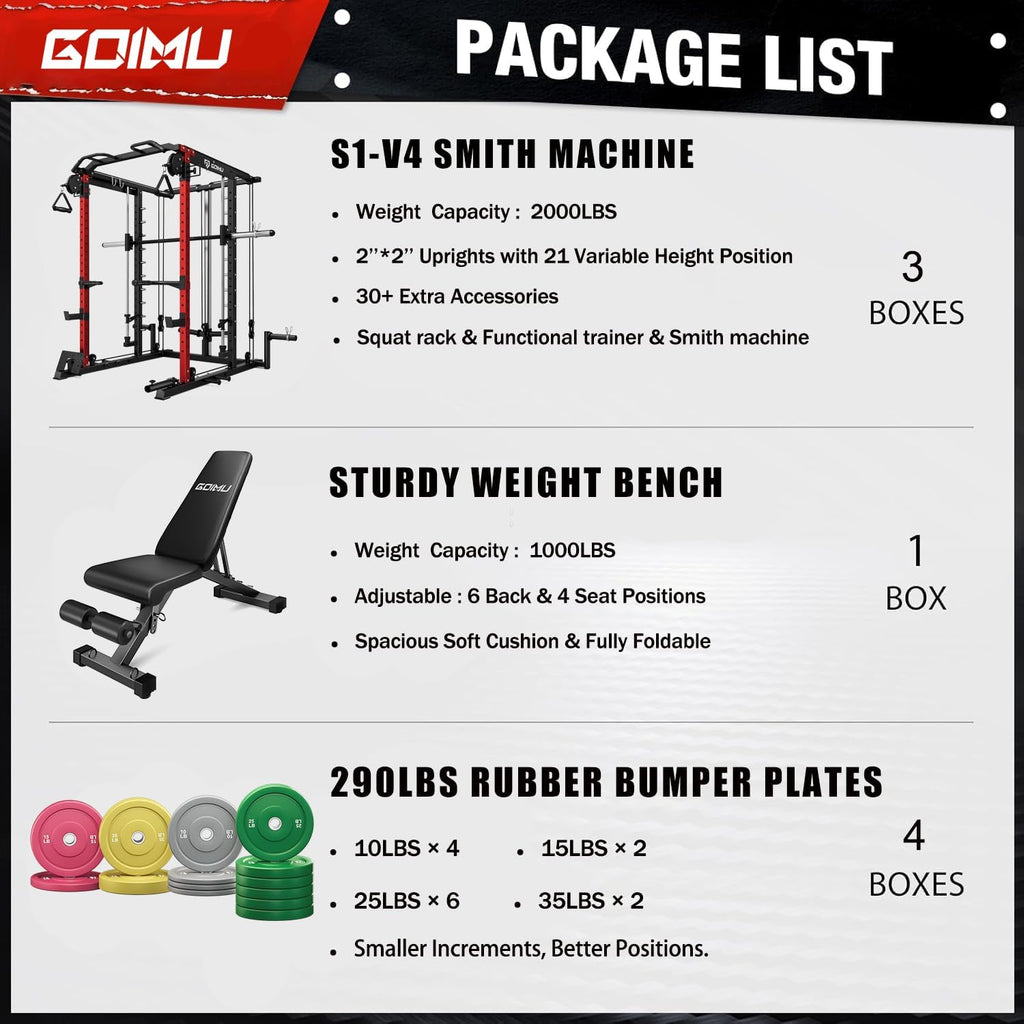 S1-V4 Smith Machine, 2000LBS Power Cage with Cable Crossover System, All-in-One Squat Rack with Smith Bar, Strength Training Equipment for Hone Gym