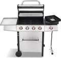 4-Burner Gas Grill with Side Burner, 49,000 BTU, Outdoor BBQ Grill with Cast Iron Grates, Griddle and Charcoal Pan, 3-in-1 Convertible Cooking, Easy-Clean System & Side Shelves