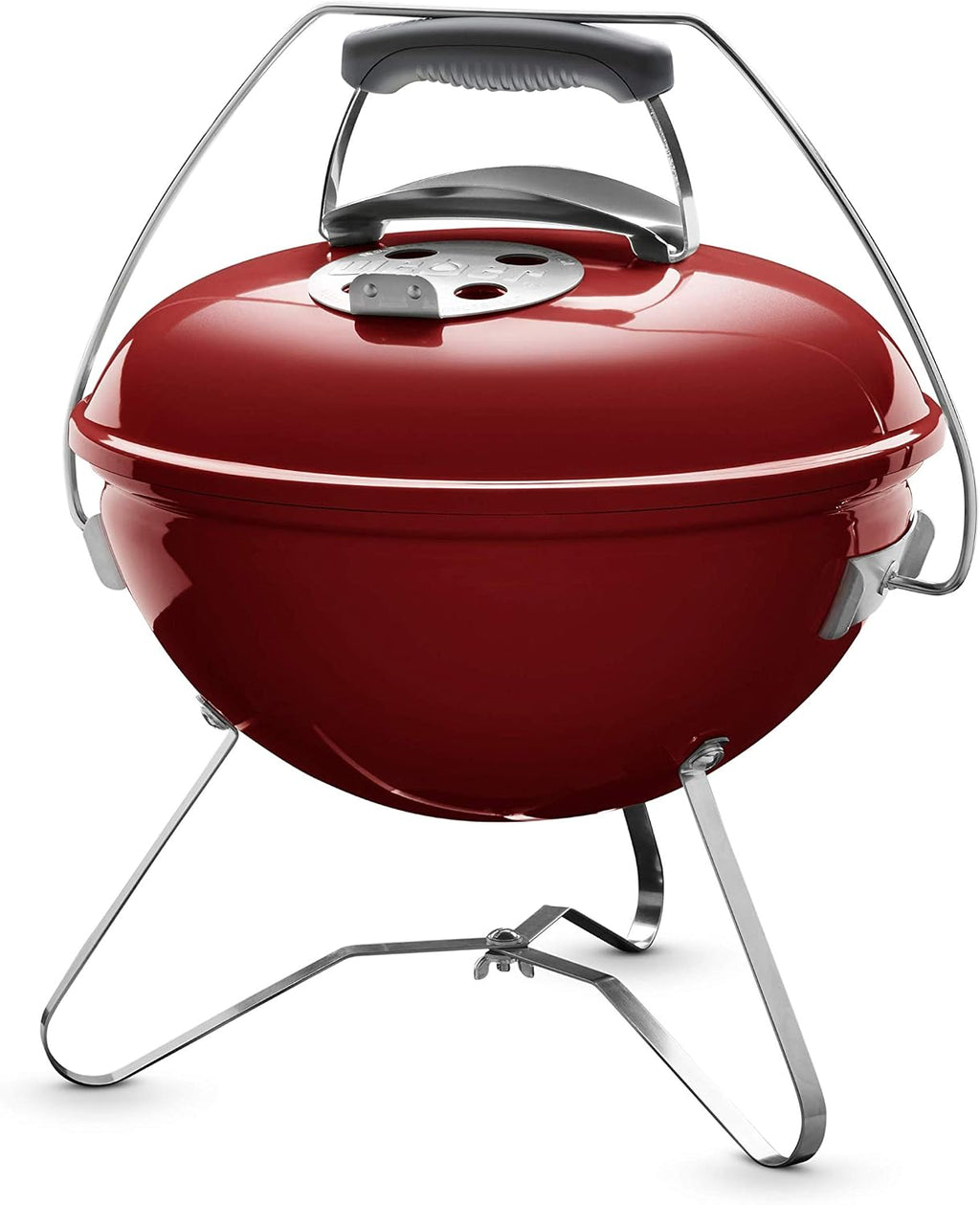 Weber Smokey Joe Premium Charcoal Grill Barbeque, 37cm | Portable BBQ Grill with Tuck-N-Carry Lid Cover & Plated Steel Legs | Folding Outdoor Cooker with Porcelain-Enamelled Bowl - Crimson (1123004)