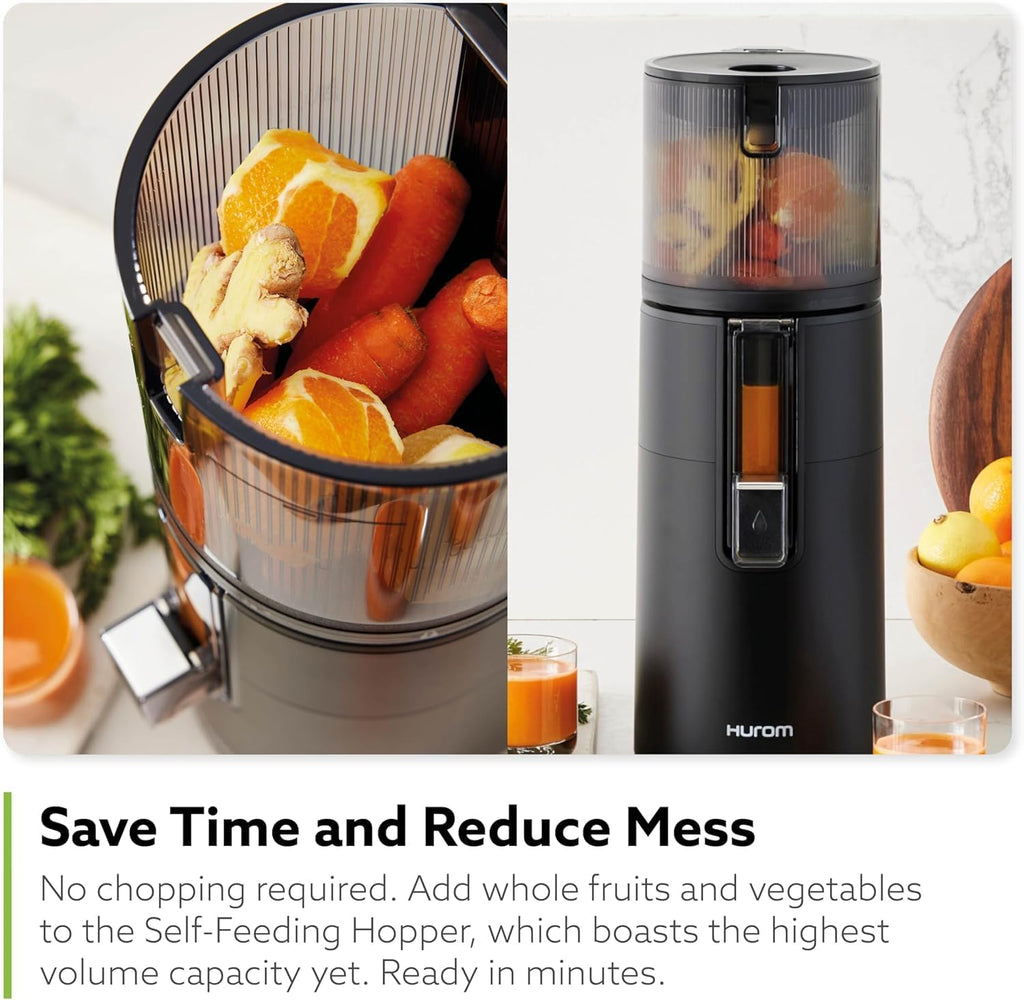 Hurom H400 Easy Clean Slow Juicer, Matte Black | Hands Free | Hopper Fits Whole Produce | Quiet Motor | BPA Free | Easy Assembly | Healthy Living | Cold Press Masticating Juicer (Titanium)