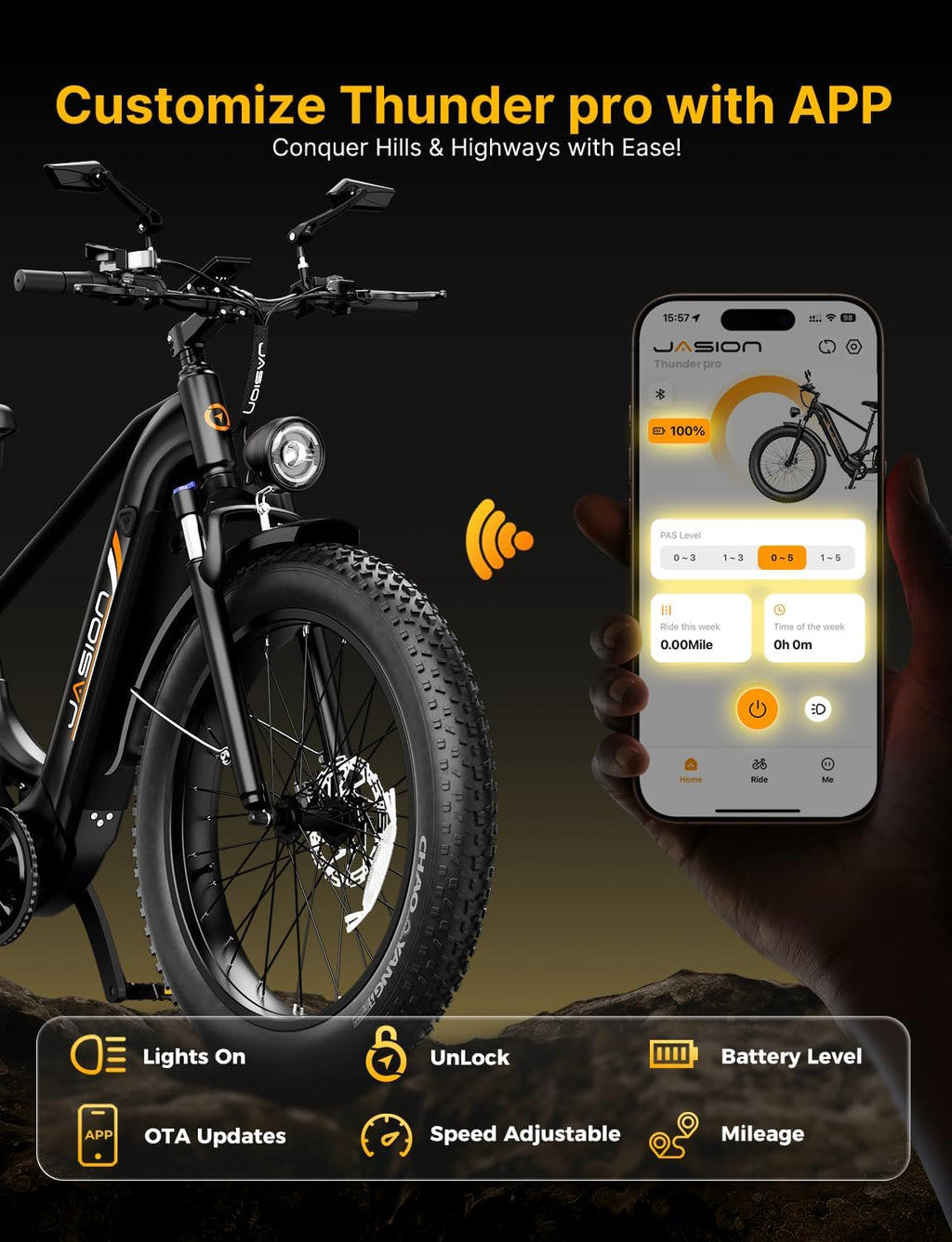 Jasion Thunder PRO/ST Electric Bike,2000W Peak Ebikes for Adults,26''Fat Tire Best Ebike for Men,90 Miles with 1040Wh Battery,35 MPH Max Speed Bicycles,500 lbs Capacity,Certified By UL2849