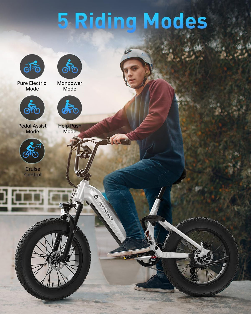 PUCKIPUPPY Corgi Electric Bike for Adults 960W, 48V 20Ah Battery, New Longitudinal Suspension, 20'' Fat Tire Full Suspension Mountain Ebike, 28MPH & 80Miles Range, LCD Display, 7 Speed