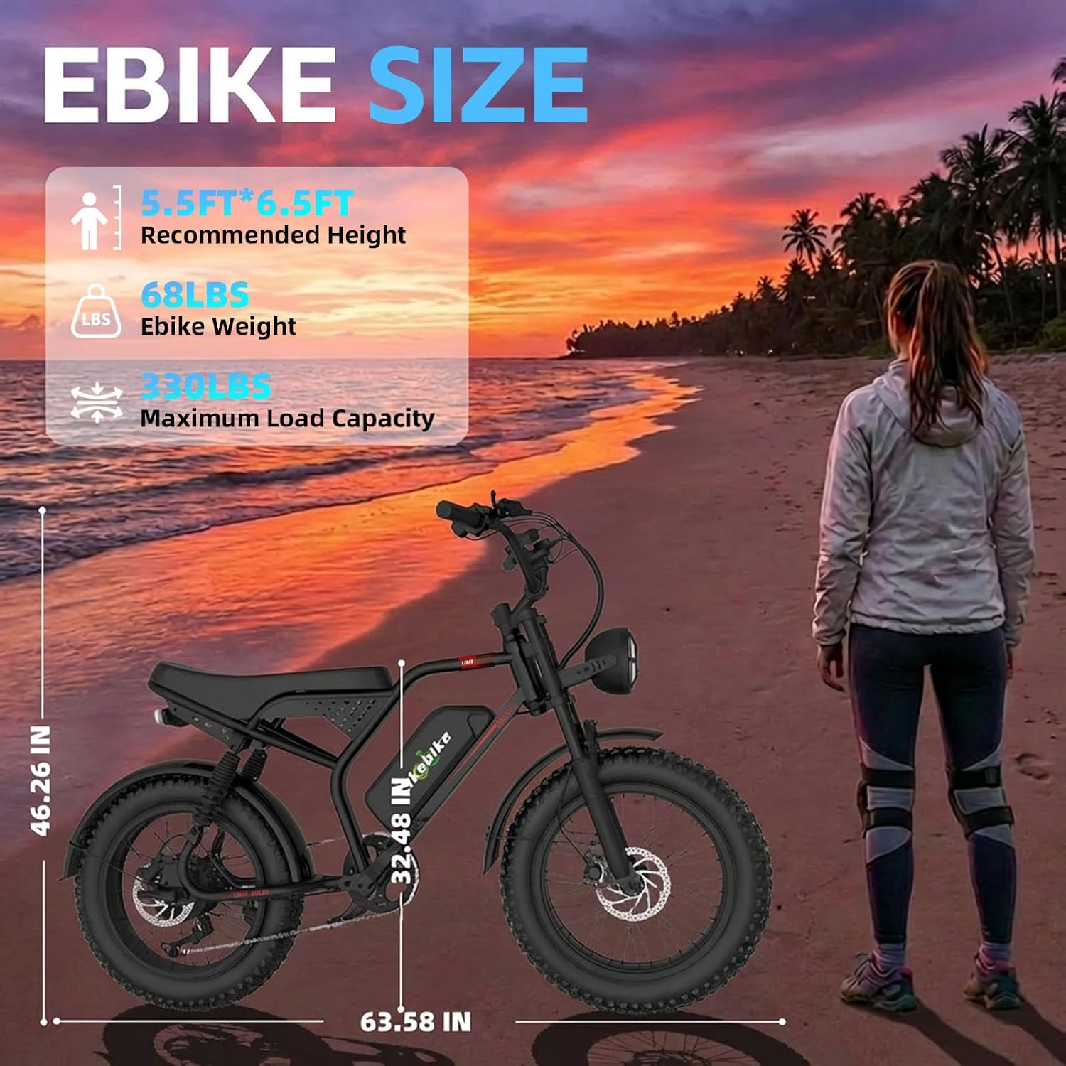 Likebike Electric Bike for Adults 1500W/2000W/3000W Peak,32/36/47MPH 20' Fat Tire Ebike, 48V 20AH/23AH/33Ah Removable Battery 7-Speed Full Suspension Mountain Bike Off Road Hydraulic Disc Brake