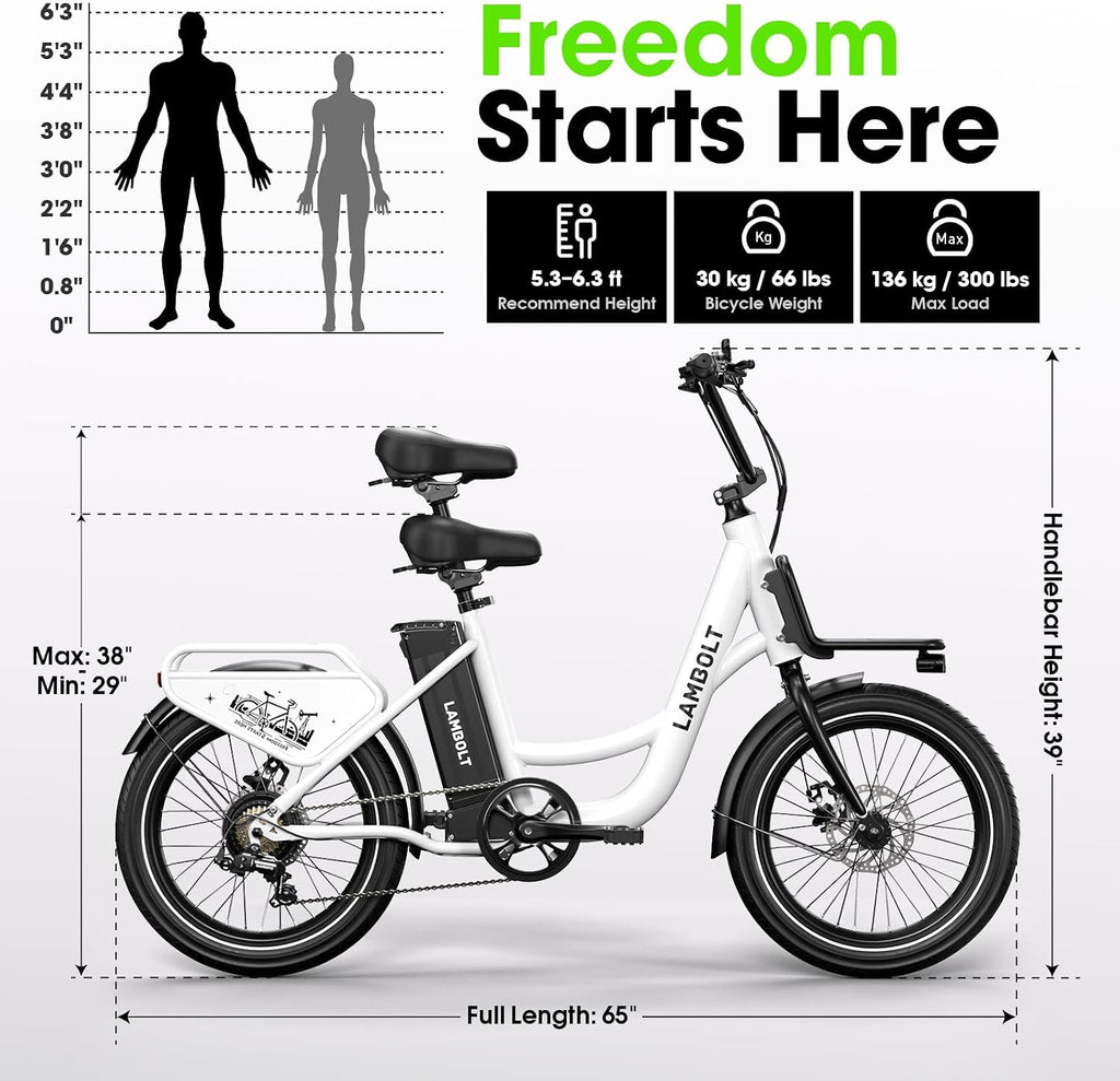Electric Bike for Adults - 1000W Peak Motor Ebike with 48V15Ah Removable Battery, 20' x 3.0 Fat Tire Step-Thru 7-Speed Commuter Electric Bicycle, Up to 24 MPH, 70 Miles Range, UL 2849 Certified.
