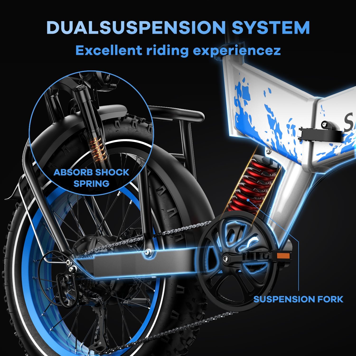 vefreedom 1500W Folding Electric Bike for Adults, 52V 20AH Large Removable Battery E Bike,70 Miles Max Range, 20' x4.0 Fat Tire Ebike, Dual Suspension Commute Electric Mountain Bicycle